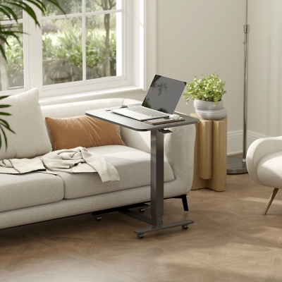 HOMCOM Pneumatic Standing Desk Adjustable Height, Mobile Stand Up Desk with Wheels, 43 Inch Portable Rolling Table, Black