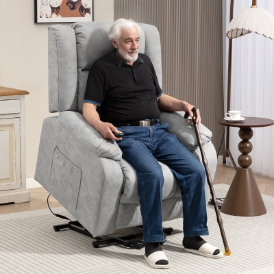 HOMCOM Lift Chair for Seniors, Microfibre Upholstered Electric Recliner Chair with Remote, Quick Assembly, Light Grey