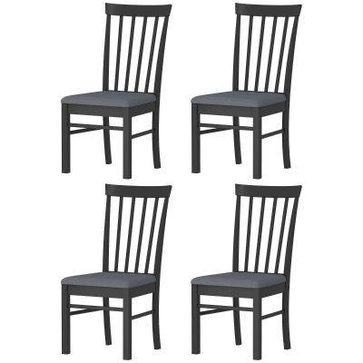 HOMCOM Set of 4 Farmhouse Upholstered Dining Chairs, Black & Gray