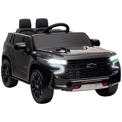 Aosom Licensed Chevrolet Tahoe Kids Ride on Car, 12V 7AH Toddler Electric Car with Parent Remote Control, 3 Speeds, Spring Suspension, LED Light, Horn, Music, Black