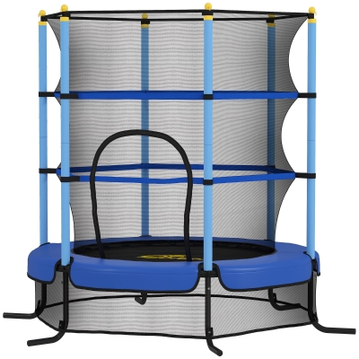 Qaba Kids Trampoline with Safety Enclosure Net and Built-in Zipper Safety Pad, Indoor Outdoor for Age 3-10 Years Old, Blue