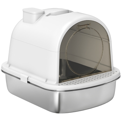 PawHut Enclosed Stainless Steel Litter Box, Metal Cat Litter Box with Scoop, Deodorizer Bag, Handle, Easy to Clean