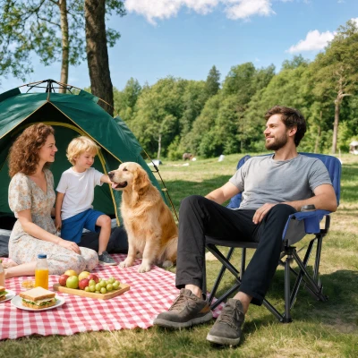 Outsunny Portable Padded Camping Chair with Cup Holders, Light Gray