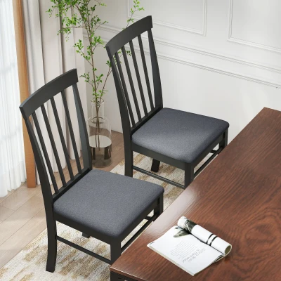 HOMCOM Farmhouse Upholstered Dining Chairs Set of 2, Black/Gray