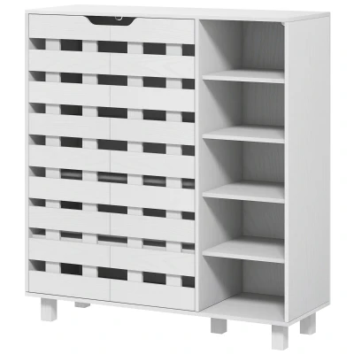 HOMCOM Shoe Cabinet, 21 Pair Shoe Storage Cabinet Organizer with 5-tier Double Door Cupboard and 5-tier Open Shelves, White