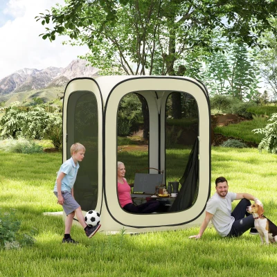 Outsunny 6x6ft Pop-Up Camping Gazebo Tent with Carry Bag, Beige