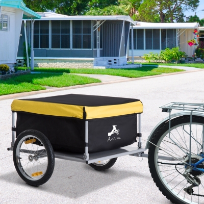 Aosom Bicycle Bike Cargo Trailer Garden Utility Cart Carrier Tool Yellow