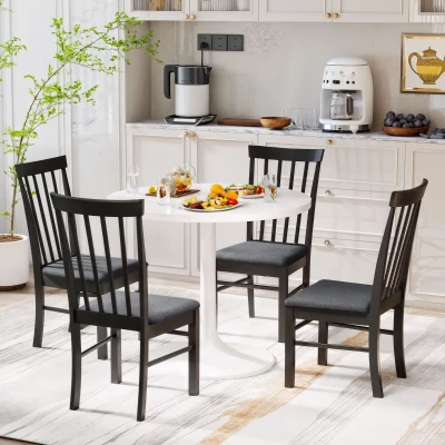 HOMCOM Set of 4 Farmhouse Upholstered Dining Chairs, Black & Gray