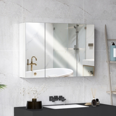 kleankin 35" x 24" Wall Mounted Mirror Cabinet, Bathroom Medicine Cabinet with Mirror, 3 Doors and Adjustable Shelves, White