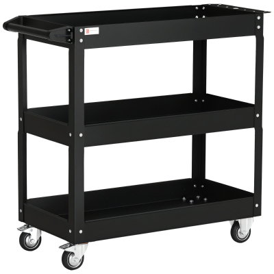 DURHAND 3 Tier Rolling Tool Cart with Wheels, 330 LBS Capacity Heavy Duty Utility Cart, Mobile Service Cart for Garage, Black
