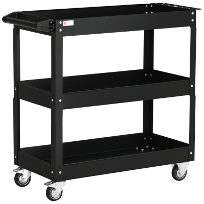 DURHAND 3 Tier Rolling Tool Cart with Wheels, 330 LBS Capacity Heavy Duty Utility Cart, Mobile Service Cart for Garage, Black