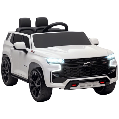 Aosom Licensed Chevrolet Tahoe Kids Ride on Car, 12V 7AH Toddler Electric Car with Parent Remote Control, 3 Speeds, Spring Suspension, LED Light, Horn, Music, White