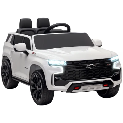 Aosom Licensed Chevrolet Tahoe Kids Ride on Car, 12V 7AH Toddler Electric Car with Parent Remote Control, 3 Speeds, Spring Suspension, LED Light, Horn, Music, White