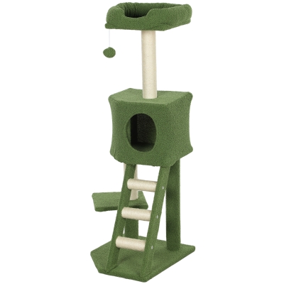 PawHut 47" Tall Cat Tree Tower with Condo, Ladder, Scratching Posts and Hanging Ball, Green