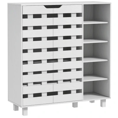 HOMCOM Shoe Cabinet, 21 Pair Shoe Storage Cabinet Organizer with 5-tier Double Door Cupboard and 5-tier Open Shelves, White