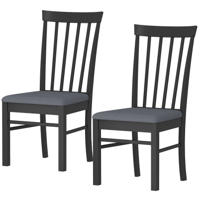 HOMCOM Farmhouse Upholstered Dining Chairs Set of 2, Black/Gray