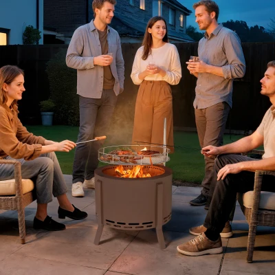 Outsunny 2-in-1 Smokeless Fire Pit BBQ Grill, Steel, Bronze