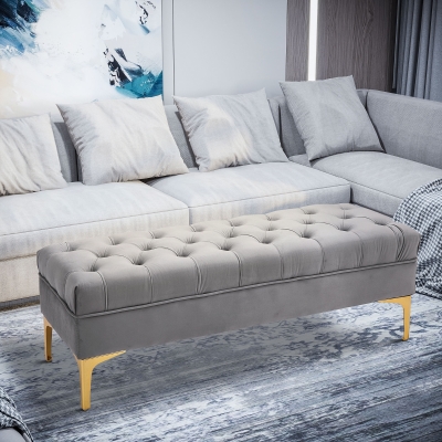 HOMCOM End of Bed Bench, Upholstered Bench, Entryway Shoe Bench with Button Tufted for Living Room, Bedroom, Grey