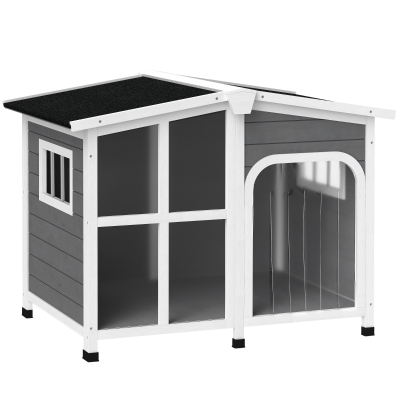 PawHut Cabin-Style Wooden Dog House for Large Dogs, Gray