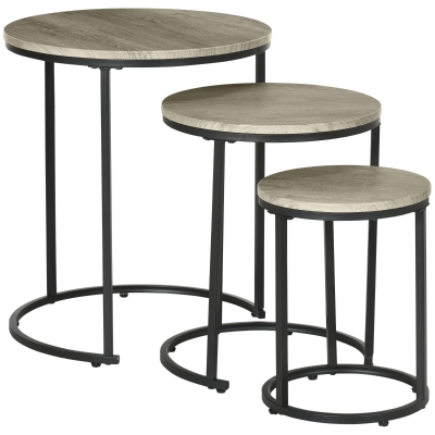 HOMCOM Nesting Tables Set of 3, Round Coffee Table, Stacking Side Tables with Steel Frame for Living Room