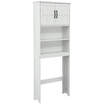 kleankin Modern Over The Toilet Storage, Bathroom Cabinets Over Toilet with Open Shelves and Double Door Cabinet, White