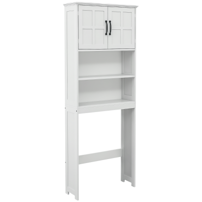 kleankin Modern Over The Toilet Storage, Bathroom Cabinets Over Toilet with Open Shelves and Double Door Cabinet, White