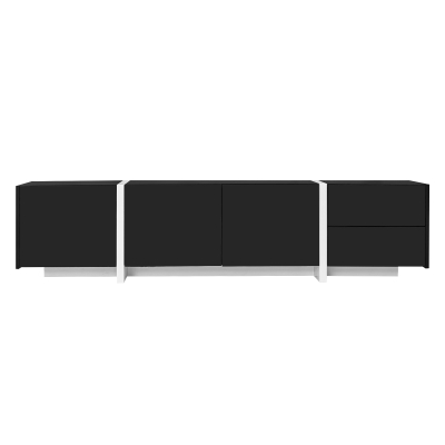Modern TV Cabinet with High Gloss Finish and LED Light Strip, Ample Storage Space, Easy Assembly, 67" L x 11.5" W x 11.5" H, Black