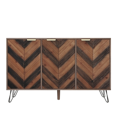 Unique Three-Door Sideboard with Adjustable Shelves, Sturdy and Stable Construction, Easy Assembly, 47" L x 14" W x 29.5" H, Natural