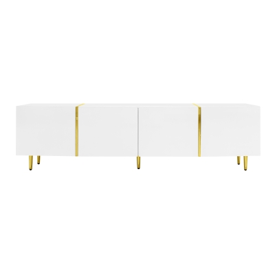 High-Gloss TV Stand with 4 Doors and Modern Minimalist Design, Soft-Close Hinges, Modern Design, Easy to Install, 67" L x 13.5" W x 18" H, White