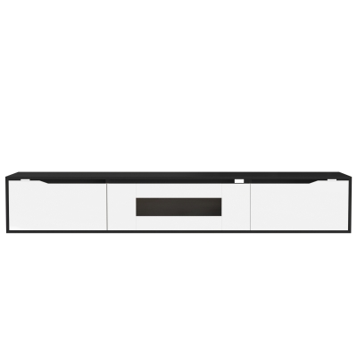 High-Gloss TV Stand with Customizable LED Lighting and Versatile Mounting Options, Modern Design, 71" L x 12" W x 12" H, Black+White