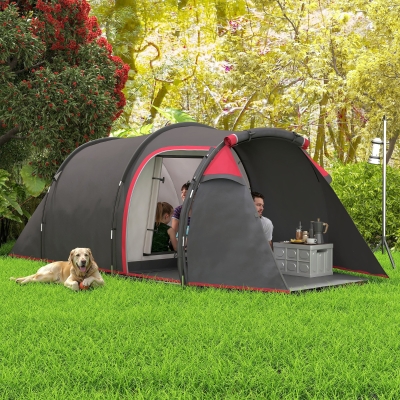 Outsunny Pop Up Camping Tent for 2-3 Person Tent with Screen Room Zippered Doors Carry Bag for Fishing Hiking Dark Grey