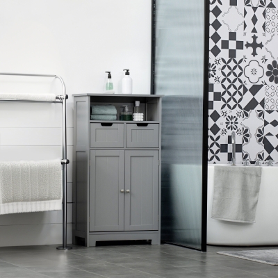 kleankin Freestanding Bathroom Cabinet with Adjustable Shelf and Drawers, Small Cabinet for Bathroom, Living Room, Grey