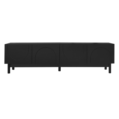 Modern TV Stand with Wave Shaped Doors, Ample Storage and Sturdy Legs, Functional Design, Easy to Install, 66.5" L x 13.5" W x 18" H, Black