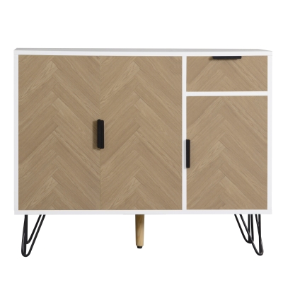 Modern Storage Cabinet with Drawer and Adjustable Shelves, Sideboard with Soft-Close Hinges, 35.5" L x 11.5" W x 28.5" H, White+Wood