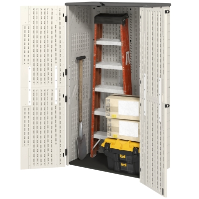 Outsunny 368 Gallon Outdoor Storage Cabinet with Openable Top and Lockable Doors for Lawnmower, Trash Can, Patio Accessories