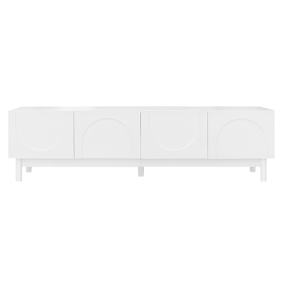 Modern TV Stand with Wave Shaped Doors, Ample Storage and Sturdy Legs, Elegant and Functional Design, 66.5" L x 13.5" W x 18" H, White
