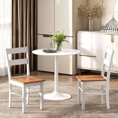 HOMCOM Farmhouse Rubber Wood Dining Chairs, Set of 2, Light Gray