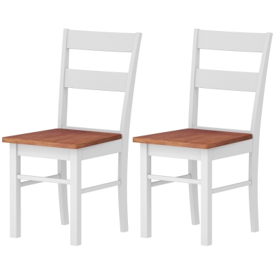 HOMCOM Farmhouse Rubber Wood Dining Chairs, Set of 2, Light Gray