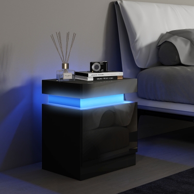 HOMCOM Nightstand, Bedside Table with LED Lights and 2 Drawers for Bedroom, Living Room, Black