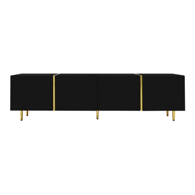 High-Gloss TV Stand with 4 Doors, Modern Design and Soft-Close Hinges, Modern Design, Easy to Install, 67" L x 13.5" W x 18" H, Black
