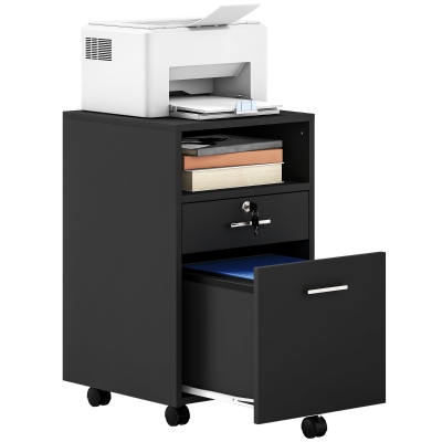 Vinsetto Small Filing Cabinet with 2 Drawers, Lockable Home Office Storage Cabinets on Wheels for A4, Letter Size, Black