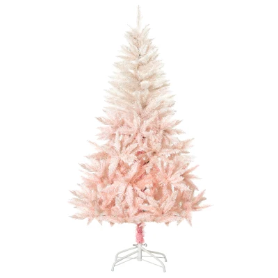 HOMCOM 7ft Artificial Christmas Tree Home Decoration Automatic Open  White and Pink