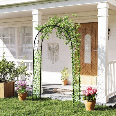 Outsunny Steel Garden Arch, 7.5' Garden Arbor Trellis for Climbing Plants, Roses, Wedding Arch for Outdoor Bridal Party, Ceremony