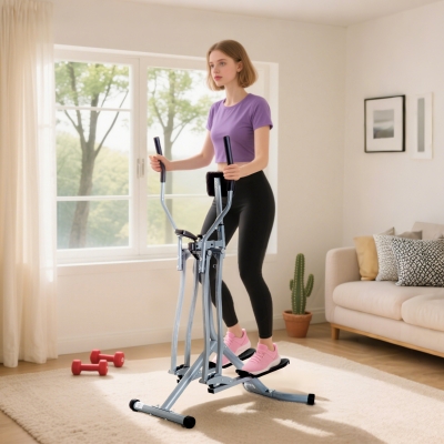 Soozier Upright Elliptical Trainer, Air Walker Exercise Machine with LCD Monitor for Aerobic Exercise, Gazelle Glider for Home, 242lbs Capacity, Grey