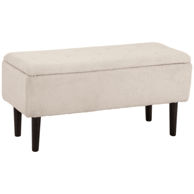 HOMCOM Modern Storage Bench, Ottoman with Storage and Lamb's Wool Upholstery for Living Room, Bedroom, Cream White
