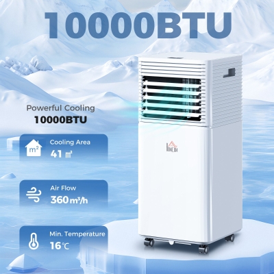 HOMCOM 10000 BTU Portable Air Conditioner with Fan & Dehumidifier Mode, Quiet AC Unit with Remote Control, 24-Hour Timer, White