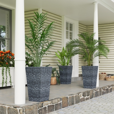 Outsunny Set of 3 Tall Plant Stand, Outdoor & Indoor Flower Pot Set for Front Door, Entryway, Patio and Deck, Mixed Grey