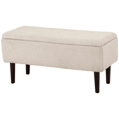 HOMCOM Modern Storage Bench, Ottoman with Storage and Lamb's Wool Upholstery for Living Room, Bedroom, Cream White