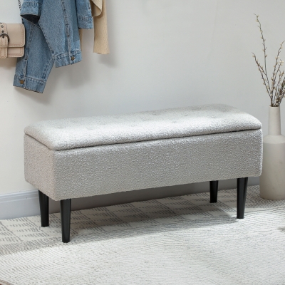 HOMCOM Modern Storage Bench, Ottoman with Storage and Lamb's Wool Upholstery for Living Room, Bedroom, Grey