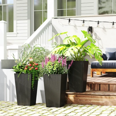 Outsunny Set of 3 Tall Planters, Outdoor/Indoor, Black